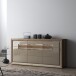 Sideboard >TIZANO< LED, Eiche Antik Dekor / Beige Glanz - 193,6x91,4x41,3cm (BxHxT)