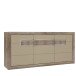 Sideboard >TIZANO< LED, Eiche Antik Dekor / Beige Glanz - 193,6x91,4x41,3cm (BxHxT)