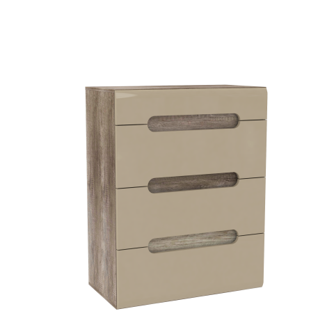 Schubkastenkommode >TIZANO<  4 Schübe, Eiche Antik Dekor/ Beige Glanz  - 80x104,6x43,1cm (BxHxT)
