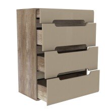 Schubkastenkommode >TIZANO<  4 Schübe, Eiche Antik Dekor/ Beige Glanz  - 80x104,6x43,1cm (BxHxT)