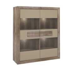 Glasvitrine >TIZANO< LED, Eiche Antik Dekor / Beige...