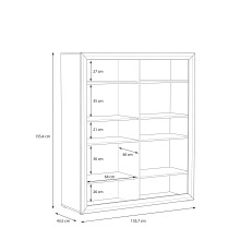 Glasvitrine >TIZANO< LED, Eiche Antik Dekor / Beige Glanz - 133,8x155,4x41,3cm (BxHxT)