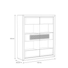 Glasvitrine >TIZANO< LED, Eiche Antik Dekor / Beige Glanz - 133,8x155,4x41,3cm (BxHxT)