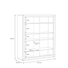Glasvitrine >TIZANO< LED, Eiche Antik Dekor / Beige Glanz - 133,8x155,4x41,3cm (BxHxT)