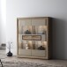 Glasvitrine >TIZANO< LED, Eiche Antik Dekor / Beige Glanz - 133,8x155,4x41,3cm (BxHxT)