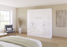 Drehtürenschrank >Fifty< 2 Böden / 2 Kleiderstangen, in weiß Hochglanz / alpinweiß - 201x223x60 (BxHxT)