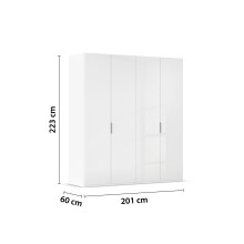 Drehtürenschrank >Fifty< 2 Böden / 2 Kleiderstangen, in weiß Hochglanz / alpinweiß - 201x223x60 (BxHxT)