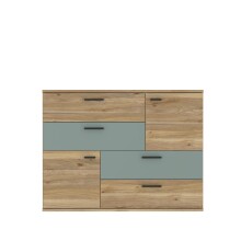 Sideboard >Skive< 4 Schubladen, 2 Türen, in Mauvelle Eiche Dekor / Salbei - 124,9x95,9x41,3cm B/H/T