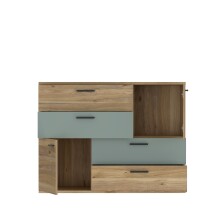 Sideboard >Skive< 4 Schubladen, 2 Türen, in Mauvelle Eiche Dekor / Salbei - 124,9x95,9x41,3cm B/H/T