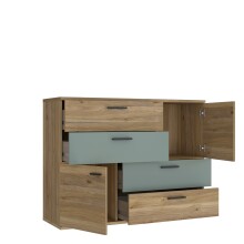 Sideboard >Skive< 4 Schubladen, 2 Türen, in Mauvelle Eiche Dekor / Salbei - 124,9x95,9x41,3cm B/H/T