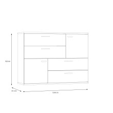 Sideboard >Skive< 4 Schubladen, 2 Türen, in Mauvelle Eiche Dekor / Salbei - 124,9x95,9x41,3cm B/H/T
