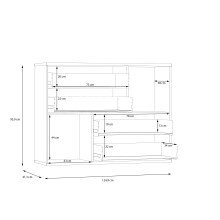 Sideboard >Skive< 4 Schubladen, 2 Türen, in Mauvelle Eiche Dekor / Salbei - 124,9x95,9x41,3cm B/H/T
