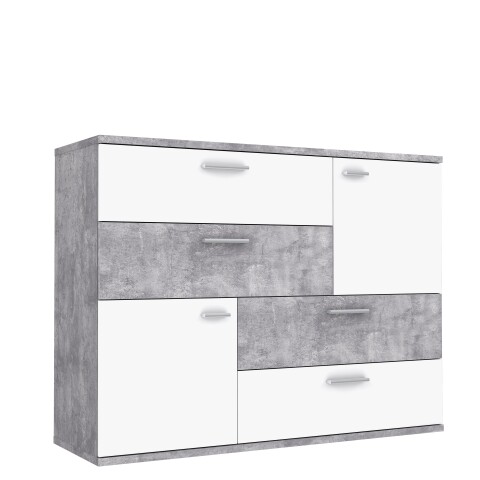 Sideboard >Skive< 4 Schubladen, 2 Türen, in Betonoptik / weiss - 124,9x95,9x41,3cm B/H/T