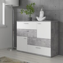 Sideboard >Skive< 4 Schubladen, 2 Türen, in Betonoptik / weiss - 124,9x95,9x41,3cm B/H/T