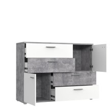 Sideboard >Skive< 4 Schubladen, 2 Türen, in Betonoptik / weiss - 124,9x95,9x41,3cm B/H/T