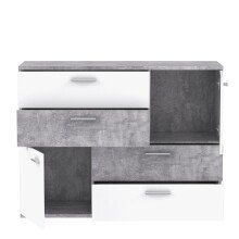 Sideboard >Skive< 4 Schubladen, 2 Türen, in Betonoptik / weiss - 124,9x95,9x41,3cm B/H/T