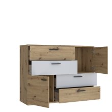 Sideboard >Skive< 4 Schubladen, 2 Türen, in Artisan Eiche Dekor / secret grey - 124,9x95,9x41,3cm B/H/T