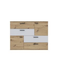 Sideboard >Skive< 4 Schubladen, 2 Türen, in Artisan Eiche Dekor / secret grey - 124,9x95,9x41,3cm B/H/T