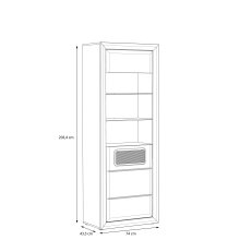 Glasvitrine >TIZANO< LED, in Eiche Antik Dekor / Beige Glanz - 74x203,5x41,3cm (BxHxT)
