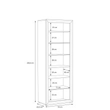 Glasvitrine >TIZANO< LED, in Eiche Antik Dekor / Beige Glanz - 74x203,5x41,3cm (BxHxT)