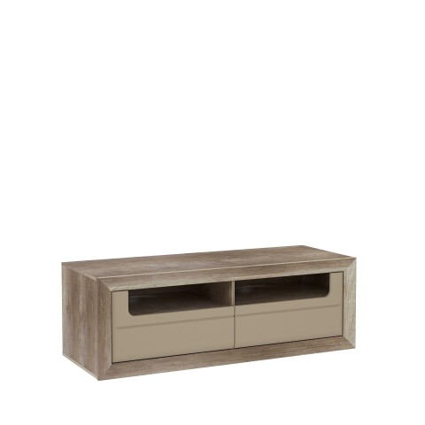 Lowboard >TIZANO< 2 Schübe, Eiche Antik Dekor / Beige Glanz - 143,8x49,7x52,1cm (BxHxT)