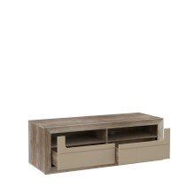 Lowboard >TIZANO< 2 Schübe, Eiche Antik Dekor / Beige Glanz - 143,8x49,7x52,1cm (BxHxT)