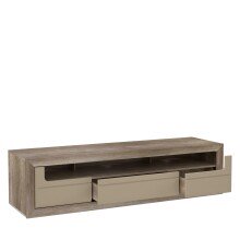 Lowboard >TIZANO< 3 Schübe, Eiche Antik Dekor / Beige Glanz - 193,8x49,7x52,1cm (BxHxT)