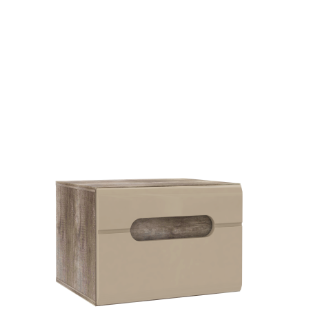 Nachtkommode >TIZANO< 1 Schub, Eiche Antik Dekor / Beige Glanz - 50x37x43,2cm (BxHxT)