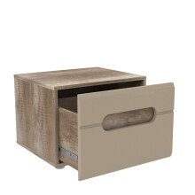 Nachtkommode >TIZANO< 1 Schub, Eiche Antik Dekor / Beige Glanz - 50x37x43,2cm (BxHxT)