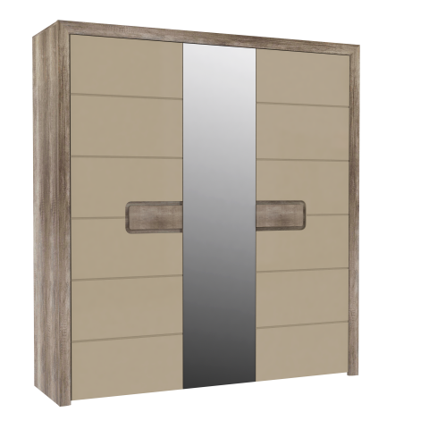 Drehtürenschrank >TIZANO< 3 Türen, Eiche Antik Dekor / Beige Glanz - 203,4x218,9x60,2 (BxHxT)
