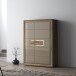 Highboard >TIZANO< LED, in Eiche Antik Dekor / Beige Glanz - 108,8x155,4x41,3cm (BxHxT)