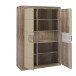 Highboard >TIZANO< LED, in Eiche Antik Dekor / Beige Glanz - 108,8x155,4x41,3cm (BxHxT)