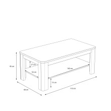 Couchtisch >TIZANO< Ablage, in Eiche Antik Dekor - 110x45x60cm (BxHxT)