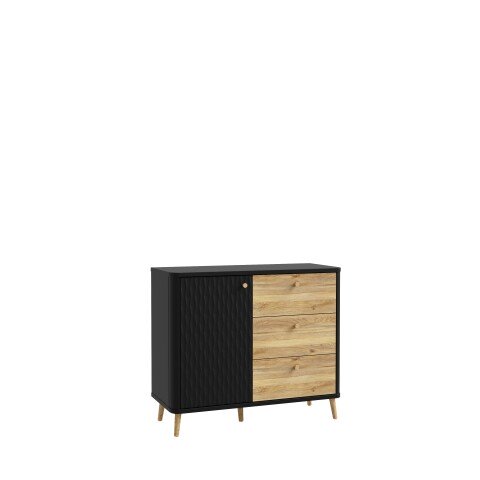 Kommode >FIXSMILE< 3 Schübe, Mauvella Eiche Dekor / Schwarz - 98,3x84,6x41,5cm (BxHxT)