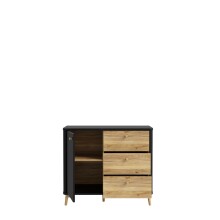 Kommode >FIXSMILE< 3 Schübe, Mauvella Eiche Dekor / Schwarz - 98,3x84,6x41,5cm (BxHxT)