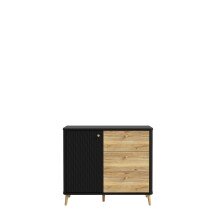Kommode >FIXSMILE< 3 Schübe, Mauvella Eiche Dekor / Schwarz - 98,3x84,6x41,5cm (BxHxT)