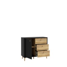 Kommode >FIXSMILE< 3 Schübe, Mauvella Eiche Dekor / Schwarz - 98,3x84,6x41,5cm (BxHxT)