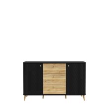 Sideboard >FIXSMILE< 3 Schübe, Mauvella Eiche Dekor / Schwarz - 138x84,6x41,5cm (BxHxT)