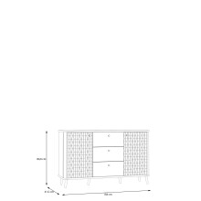 Sideboard >FIXSMILE< 3 Schübe, Mauvella Eiche Dekor / Schwarz - 138x84,6x41,5cm (BxHxT)