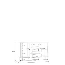 Sideboard >FIXSMILE< 3 Schübe, Mauvella Eiche Dekor / Schwarz - 138x84,6x41,5cm (BxHxT)