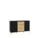 Sideboard >FIXSMILE< 3 Schübe, Mauvella Eiche Dekor / Schwarz - 138x84,6x41,5cm (BxHxT)