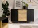 Sideboard >FIXSMILE< 3 Schübe, Mauvella Eiche Dekor / Schwarz - 138x84,6x41,5cm (BxHxT)