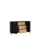 Sideboard >FIXSMILE< 3 Schübe, Mauvella Eiche Dekor / Schwarz - 138x84,6x41,5cm (BxHxT)