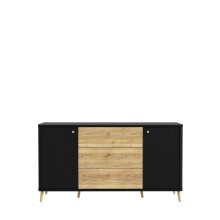 Sideboard >FIXSMILE< 3 Schübe, Mauvella Eiche Dekor / Schwarz - 158x84,6x41,5cm (BxHxT)