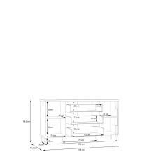 Sideboard >FIXSMILE< 3 Schübe, Mauvella Eiche Dekor / Schwarz - 158x84,6x41,5cm (BxHxT)