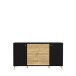 Sideboard >FIXSMILE< 3 Schübe, Mauvella Eiche Dekor / Schwarz - 158x84,6x41,5cm (BxHxT)
