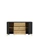 Sideboard >FIXSMILE< 3 Schübe, Mauvella Eiche Dekor / Schwarz - 158x84,6x41,5cm (BxHxT)