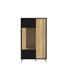 Stauraumvitrine >FIXSMILE< 2 Türen, Mauvella Eiche Dekor / Schwarz - 93,3x158,2x41,5cm (BxHxT)