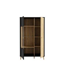 Stauraumvitrine >FIXSMILE< 2 Türen, Mauvella Eiche Dekor / Schwarz - 93,3x158,2x41,5cm (BxHxT)