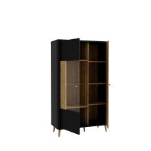 Stauraumvitrine >FIXSMILE< 2 Türen, Mauvella Eiche Dekor / Schwarz - 93,3x158,2x41,5cm (BxHxT)